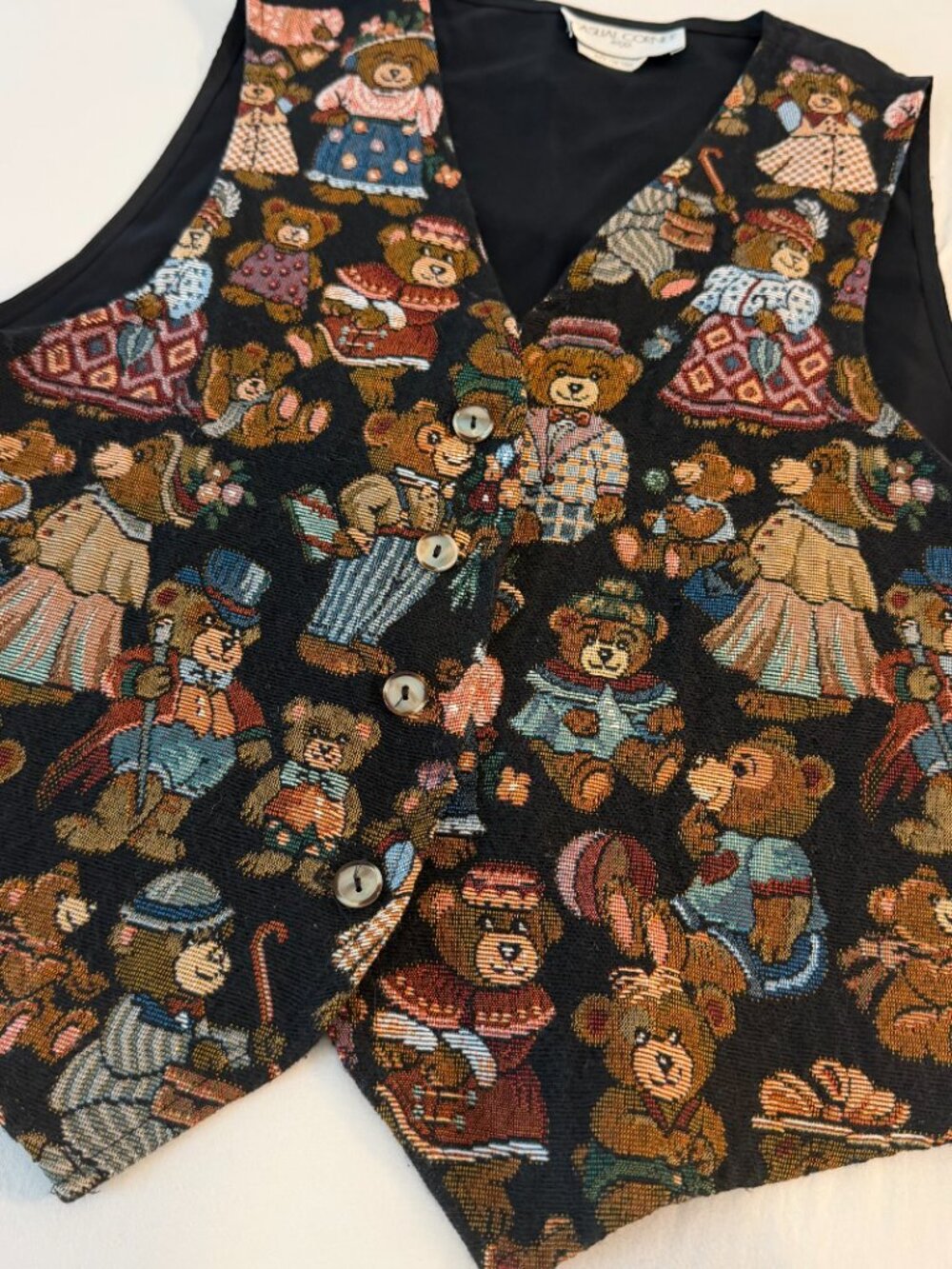 Casual Corner Teddy Bear Tapestry Vest Women's Large Cottagecore - Picture 2 of 6